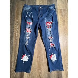 Santa Claus Distressed Jeans Womens 4XL Blue Christmas Holiday 39" waist